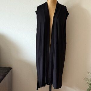 Eileen Fisher sz XL Black Sleeveless Open Cardigan great pre owned condition